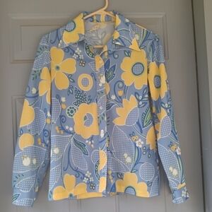 Women's Vintage Blouse Daisies Tulips Daisy 60s 70s Size Small Hippie Seventies